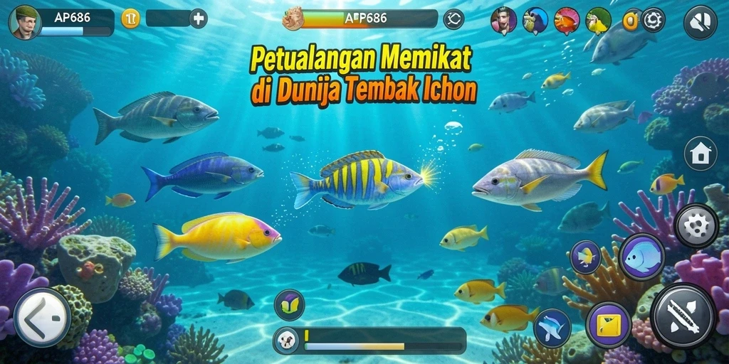 Screenshot gameplay menampilkan aksi menembak ikan yang seru di AP686.