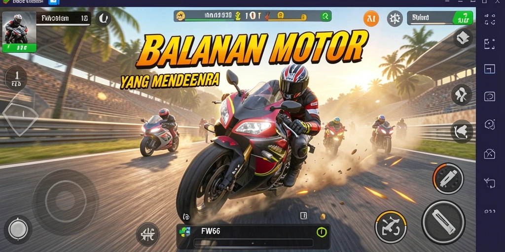 Tampilan gameplay menarik dari FW66 menunjukkan aksi balapan motor.