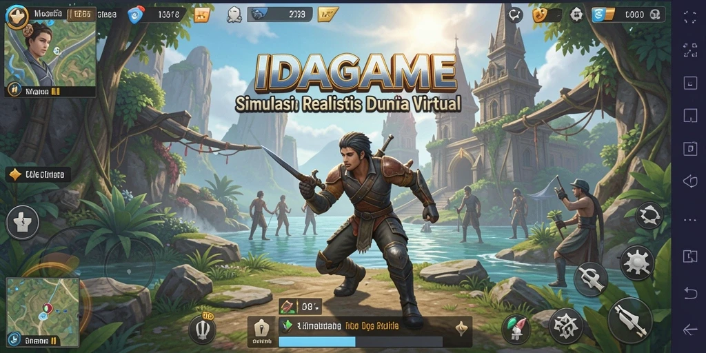 Tampilan screenshot utama IDAGAME dengan gameplay simulasi yang interaktif.