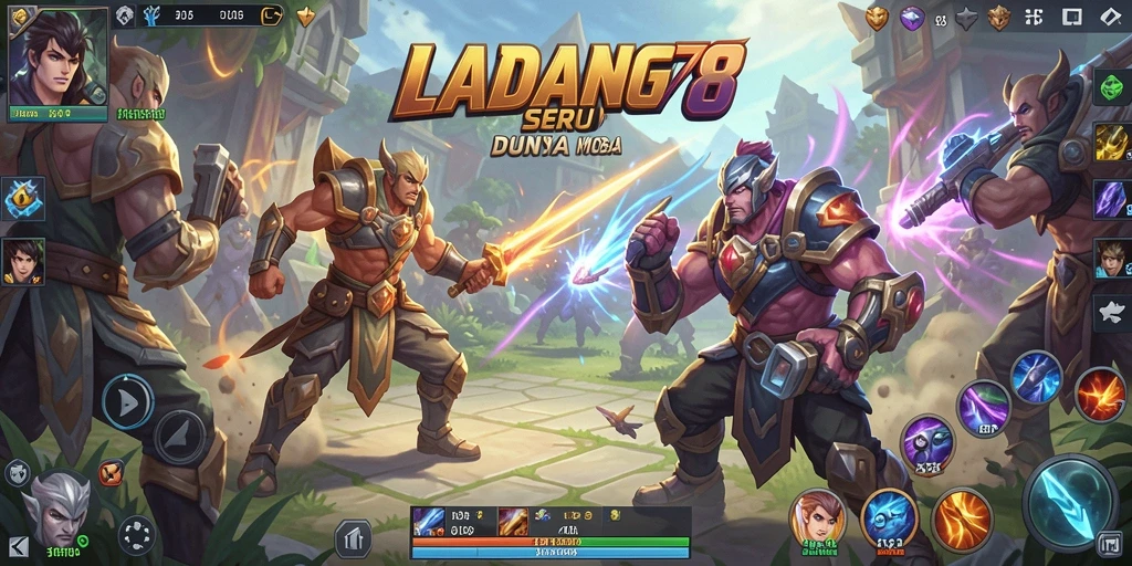 Screenshot utama LADANG78 menampilkan gameplay MOBA yang mendebarkan.