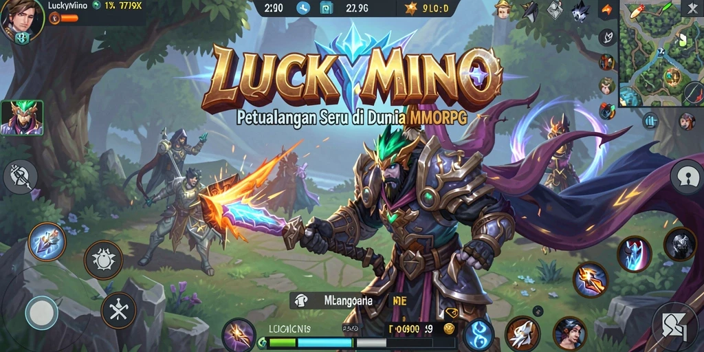 Tampilan gameplay menarik di dunia LUCKYMINO yang menakjubkan.