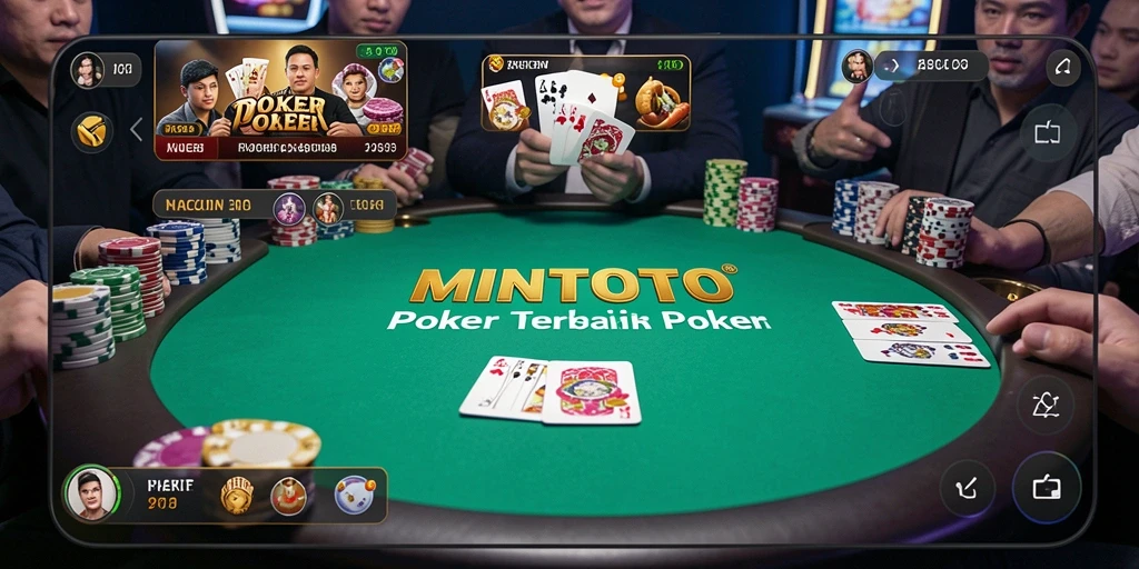 Tampilan dinamis gameplay poker di MINTOTO menunjukkan keseruan bertaruh.