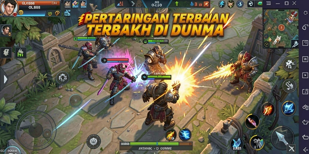 Gameplay OLX888 yang seru dan menantang di arena pertarungan.