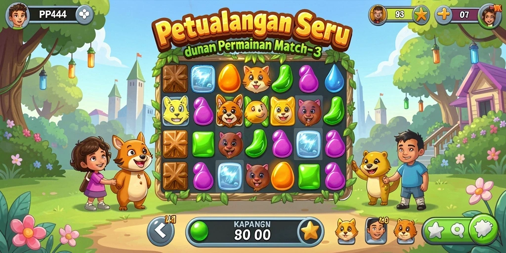 Tampilan gameplay seru dalam PP444 yang penuh warna.