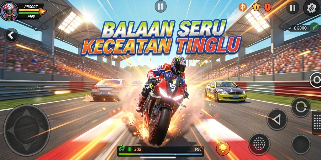 Tangkapan layar gameplay PRG007 yang menunjukkan aksi balapan mendebarkan.