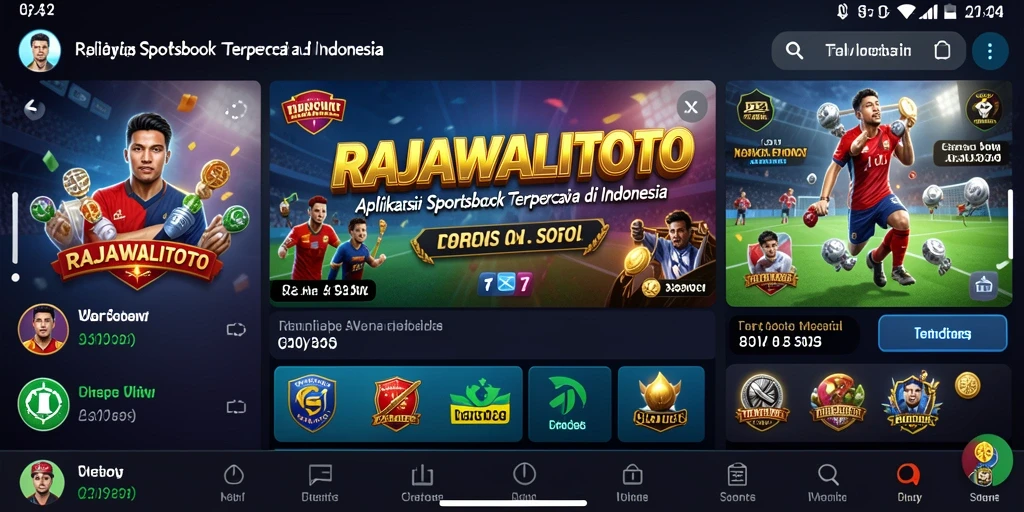 Tampilan utama aplikasi RAJAWALITOTO dengan berbagai pilihan taruhan olahraga.